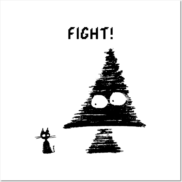 Rigatto – Cat versus Christmas: fight! (black on white) Wall Art by LiveForever